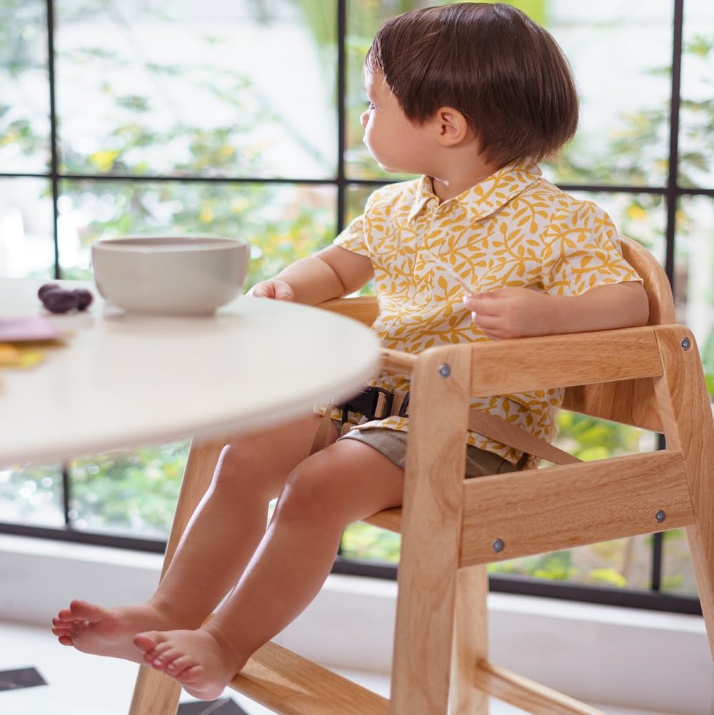 Safetots Simply - Silla alta apilable de madera, natural, trona para bebés y niños pequeños, elegante y práctica, trona para tu hogar o silla alta que ahorra espacio para restaurante