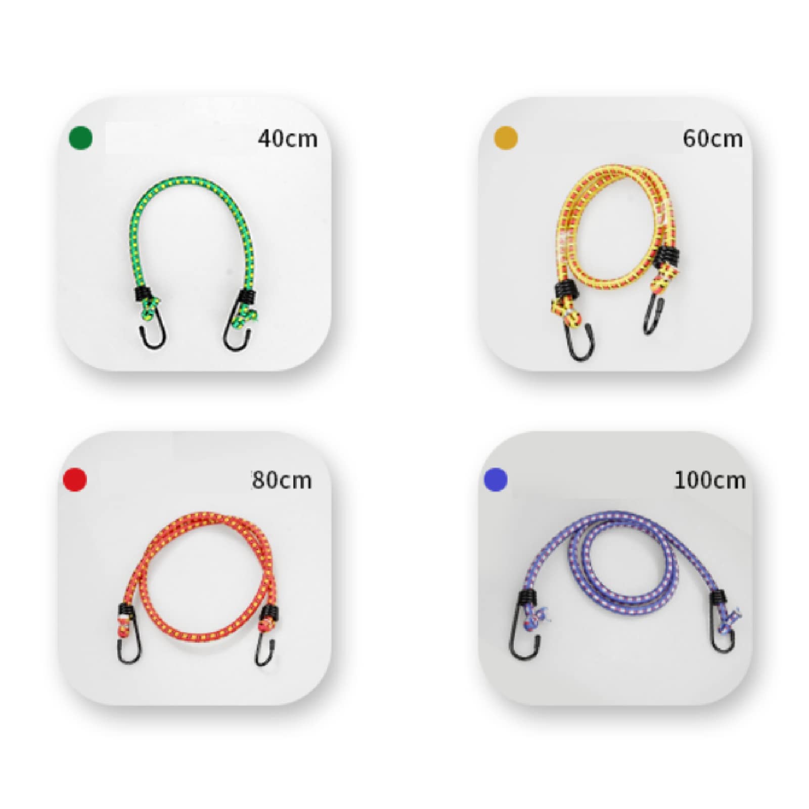 Combinazione di 8 pezzi, corda elastica alta con gancio in metallo, corda elastica per bagagli, 4 lunghezze