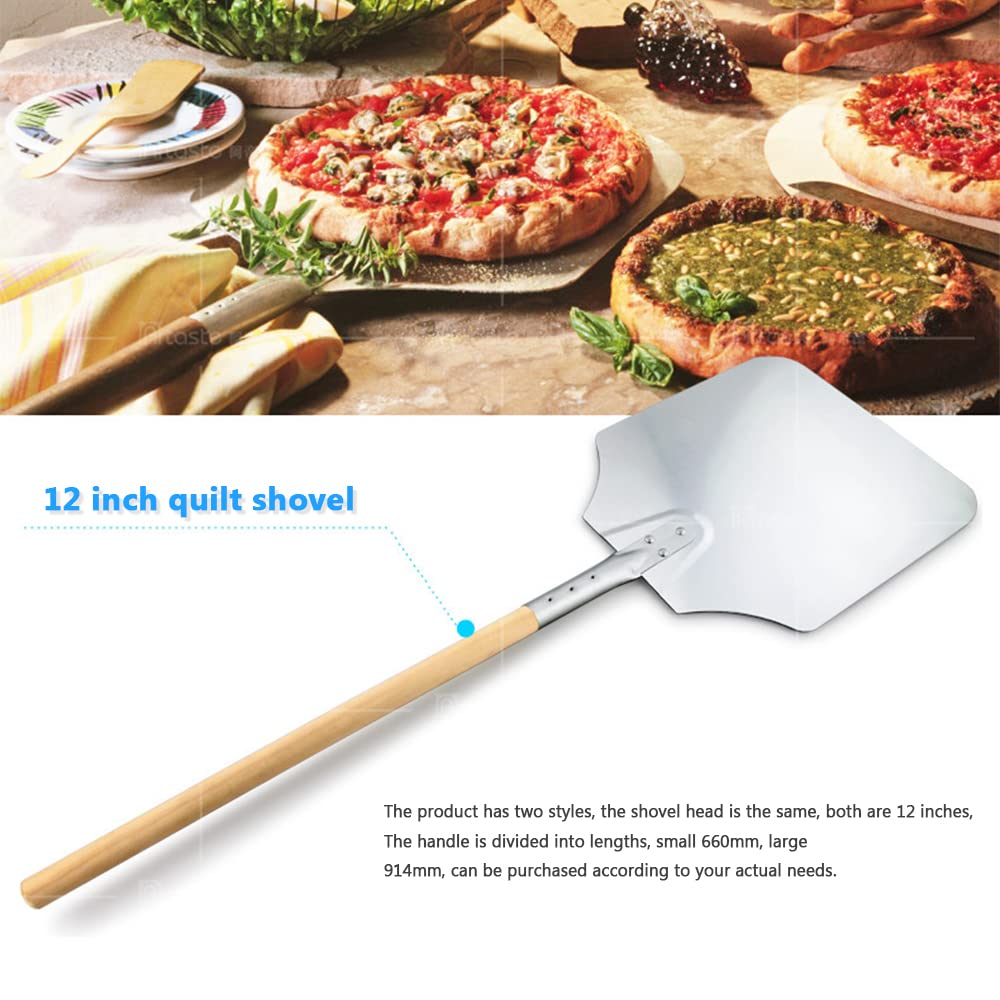 Pizzaschaufel, Langer Holzgriff 9 "/12"/14 "/16" Pizza -Schaufel, Aluminiumpizza -Paddel, für die hausgemachte Pizza backen,16in/S
