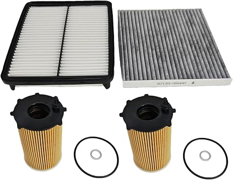 Engine & Cabin Air filter & 2 Pack Oil Filters Fit for Azera Cadenza | Fit for 2012-2017 Hyundai Azera, Fit for 2014-2016 Kia Cadenza, V6 3.3L, Replace 28113-3S100 97133-3SAA0 26320-3CAA0