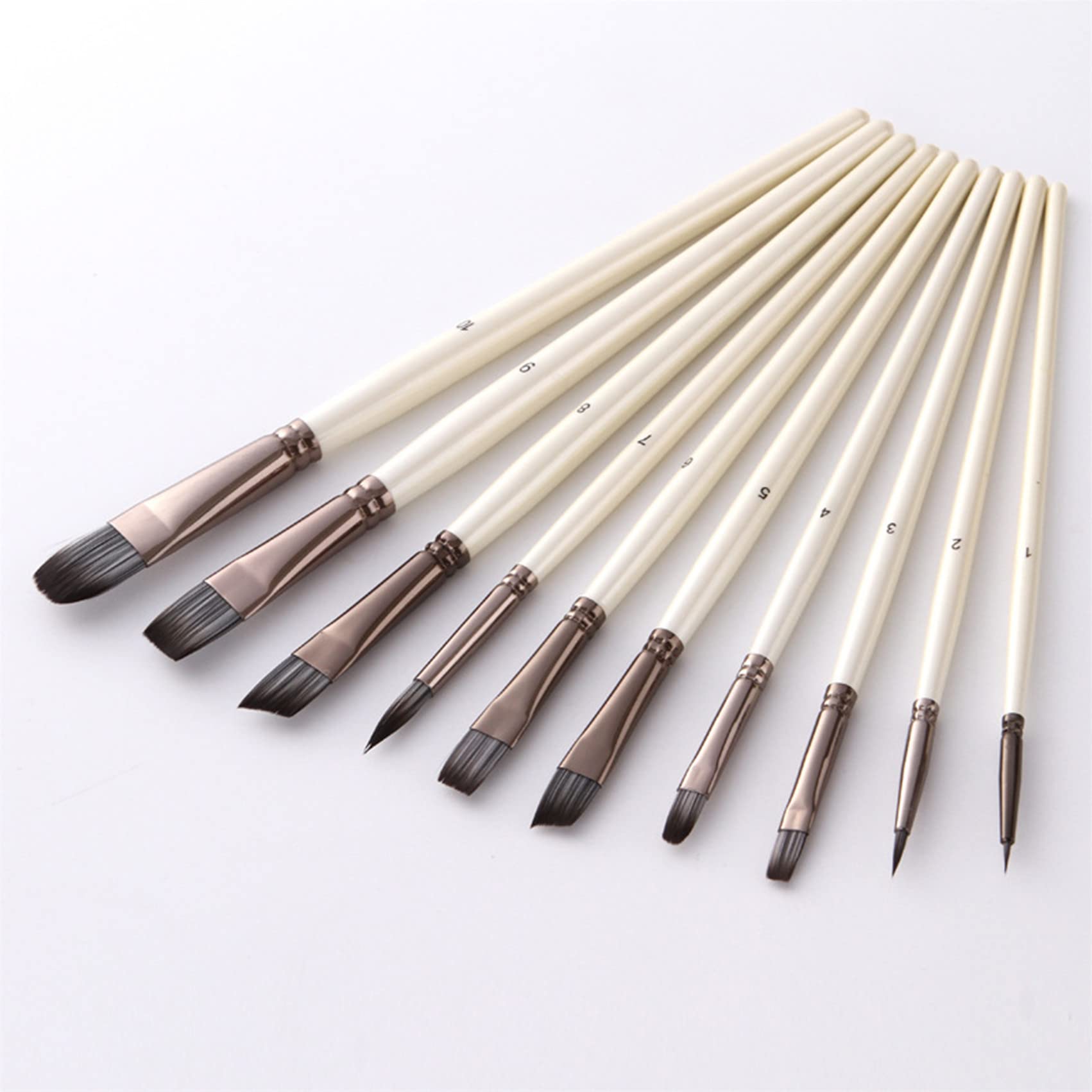 Set di 10 pennelli acrilici per acquerello, acrilico, tessuto, tela, olio, guazzo, pelle, pennello artistico ricco di dettagli per bambini e adulti