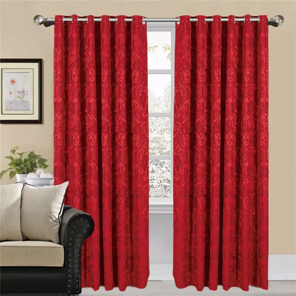 Online Bedding Jacquard Curtains For Bedroom - Fully Lined Eyelet Ring Top With Pair Tieback - Energy Saving lightweight curtains (Burgundy, 66″x 72″ (167cm x 183cm))