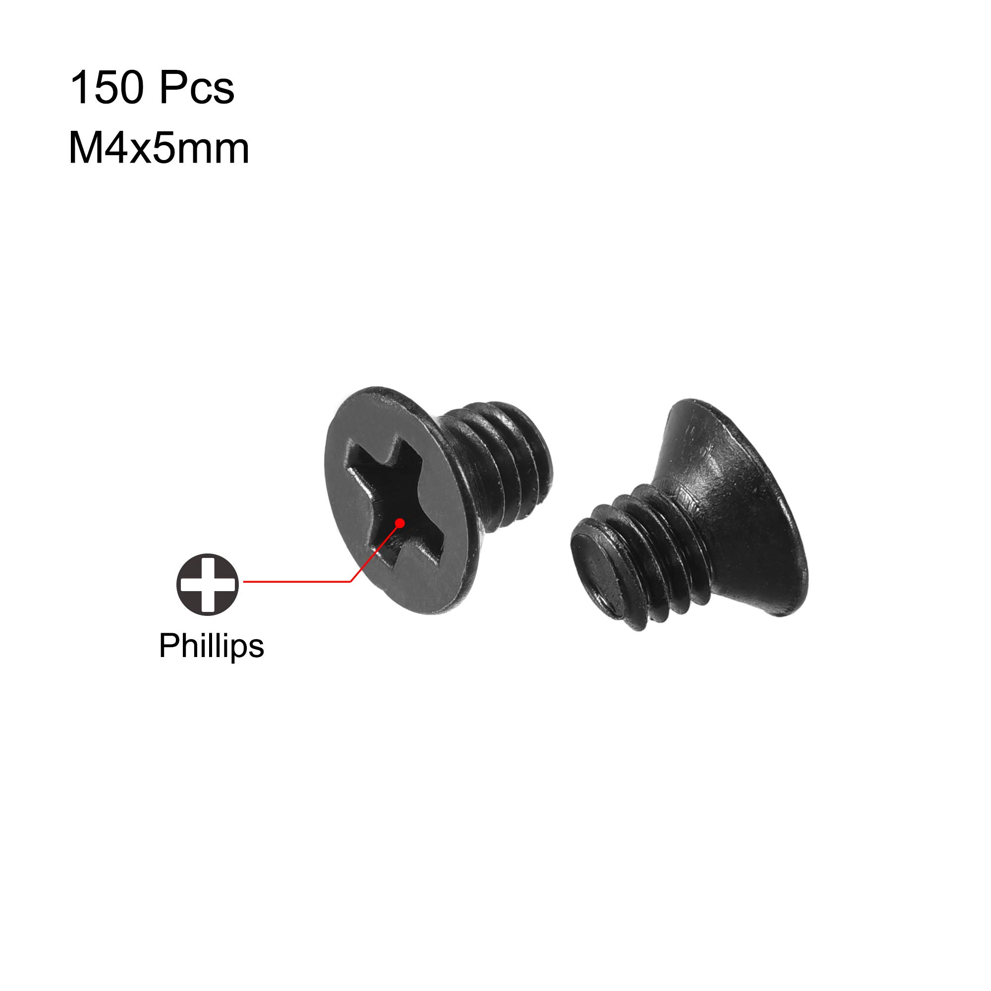 sourcing map M4 x 5mm krzyżak śruby czarny do laptopa PC TV wentylator przełącznik 150 szt