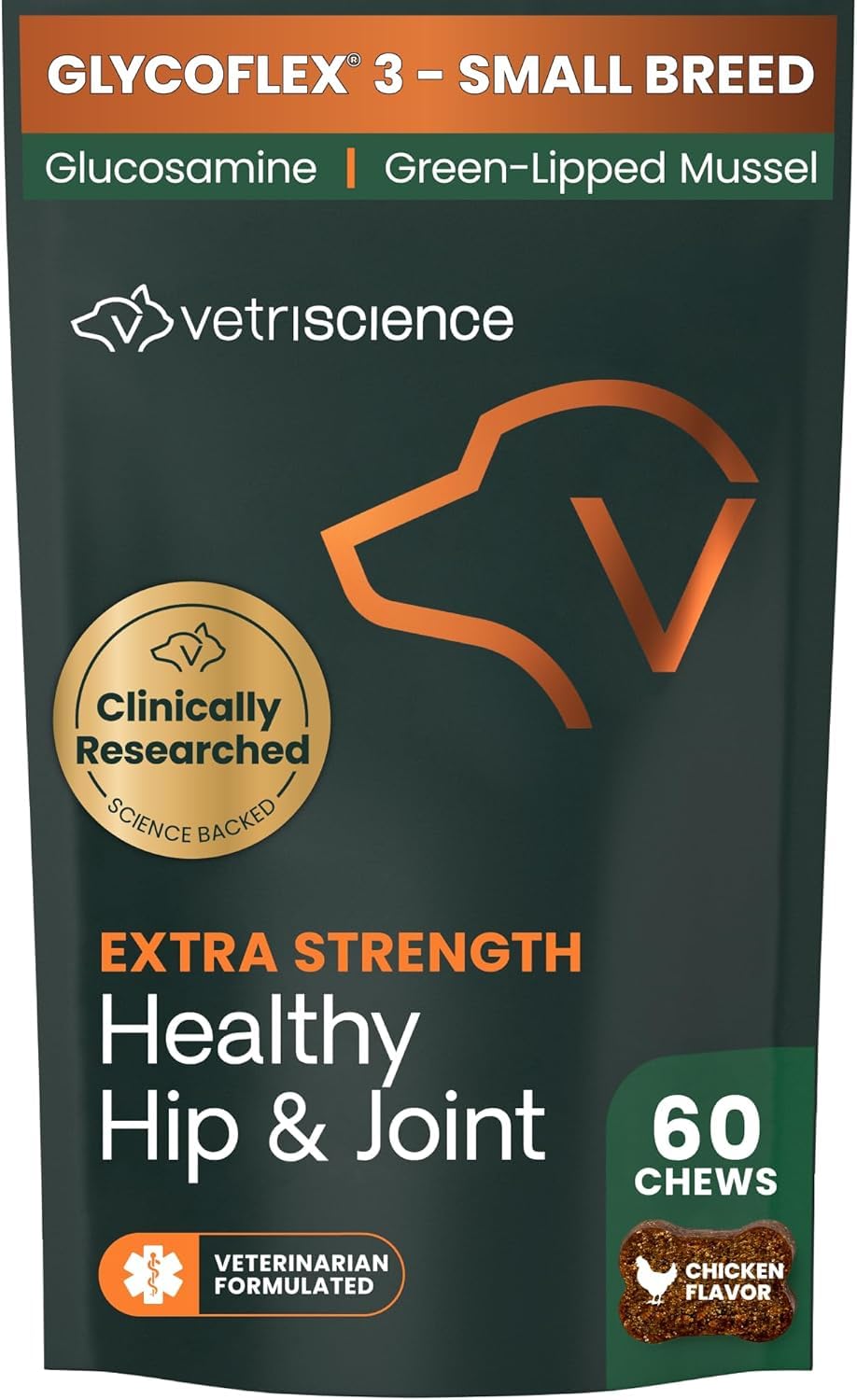 Glycoflex 3 Maximum Strength Hip & Joint Support for Small Dogs Under 30lbs - Glucosamine, DMG, MSM & Green Lipped Mussel - Great Tasting - Vet Recommended, (0900669.060)