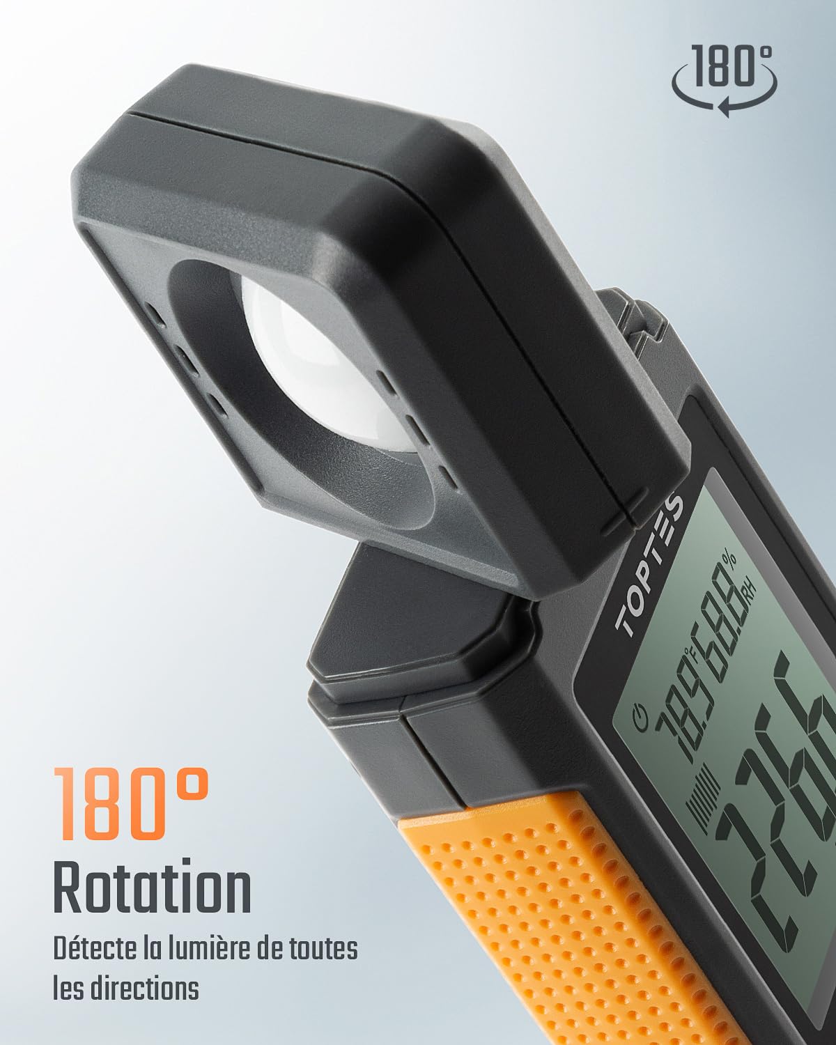 Luxmètre Numérique, TopTes TS-710 Luxmètre avec Capteur Rotatif à 180º, Plage 0,1~200 000 Lux, Mesurer la Lumière pour Plantes, LED de Maison, Bureau, Phares de Voiture (Batterie Incluse)