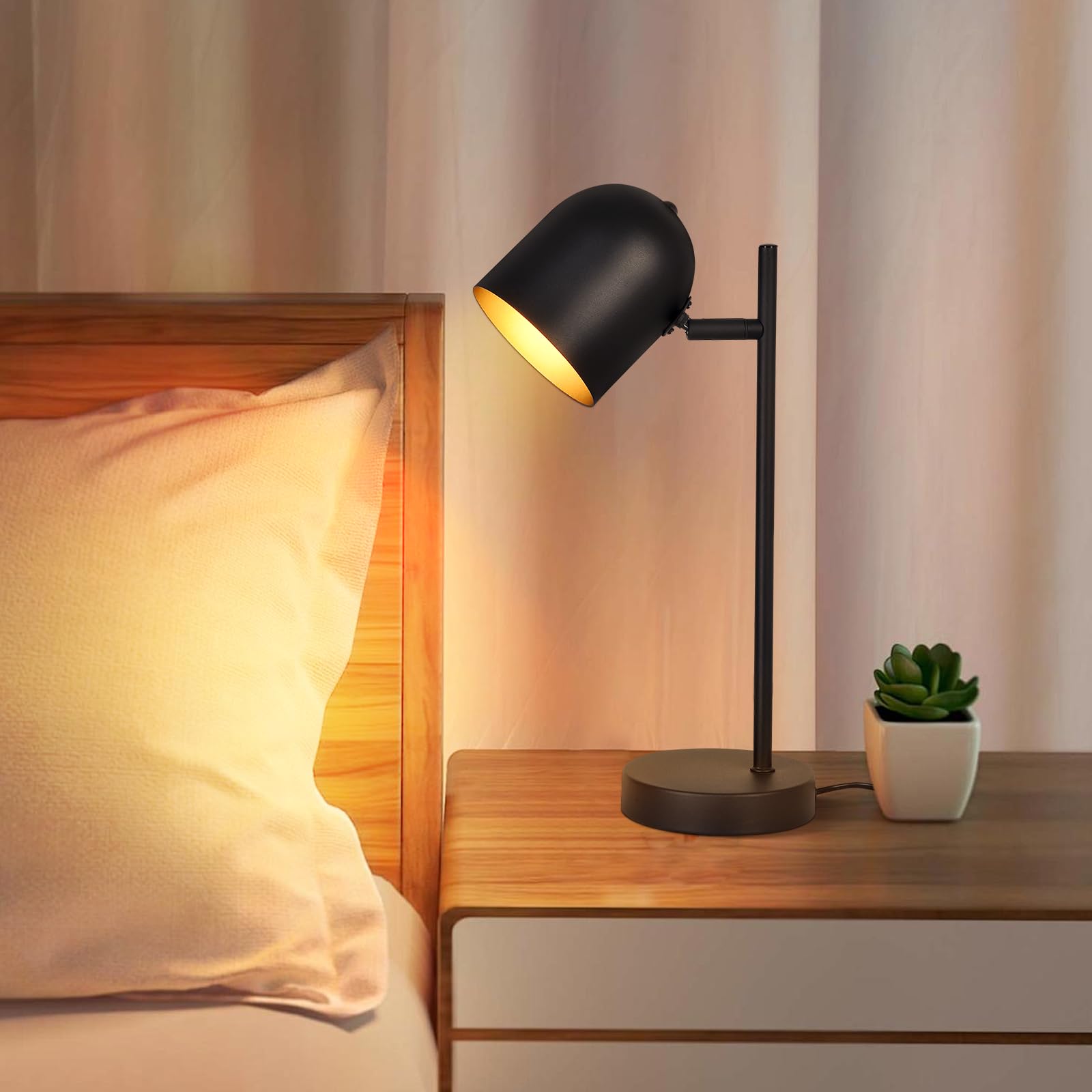 Lampada da tavolo lampada da comodino vintage retrò: lampada da tavolo da soggiorno industriale in metallo nero oro E14 lampada da comodino rustica con cavo lampada da letto - senza lampadina