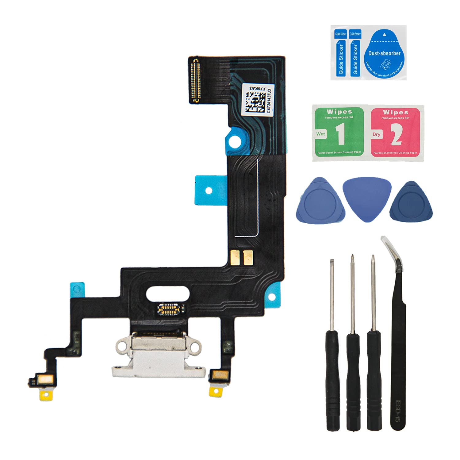 Replacement Charging Port USB Dock Connector Assembly Flex Cable with Tool Kit LCD Adhesive Tape for iPhone XR 6.1 Inch White