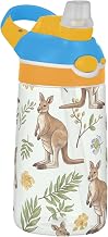 Cute Kangaroos Animal Kids Sports Water Bottle for School, 16 Oz Tritan 16 Oz Water Bottle with Straw, Leak Proof Kid Cup Reusable, Carry Handle