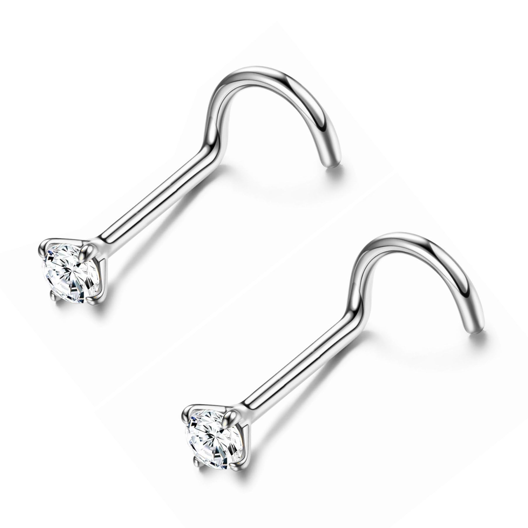 via mazzini 316L Stainless Steel Silver Plated No-Tarnish No-Rusting 2mm Prong Set Nose Pin Stud For Women And Girls (NR0330) 2 Pcs-picture-31