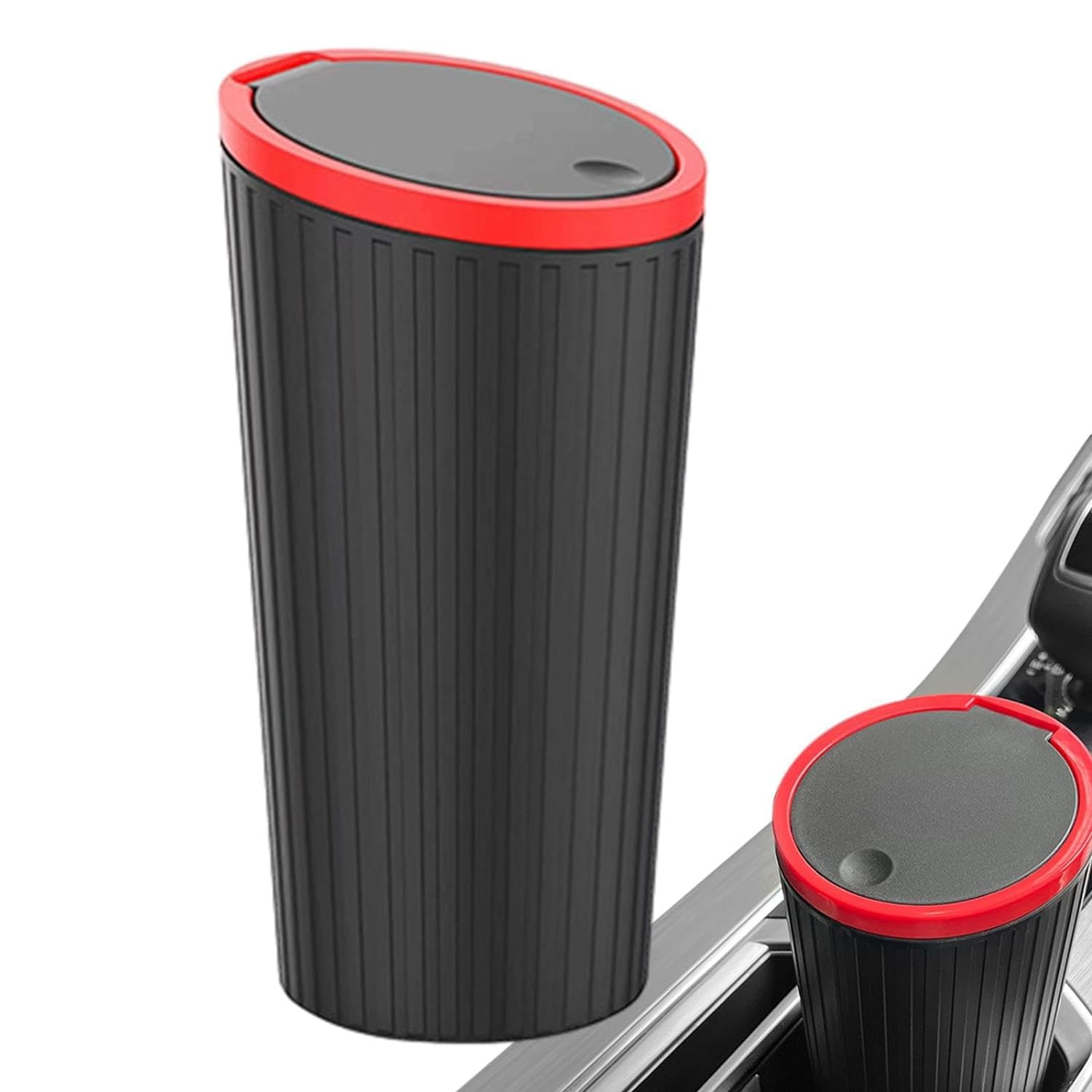 Jukkre 1pc Car Trash Can, Press-type Sundries Storage, Garbage Can, Mini Box, Car Small Storage Bucket 1Pc Round Car Trash Can With Lid - Waterproof, Fits Cup Holders & Armrests-image-42