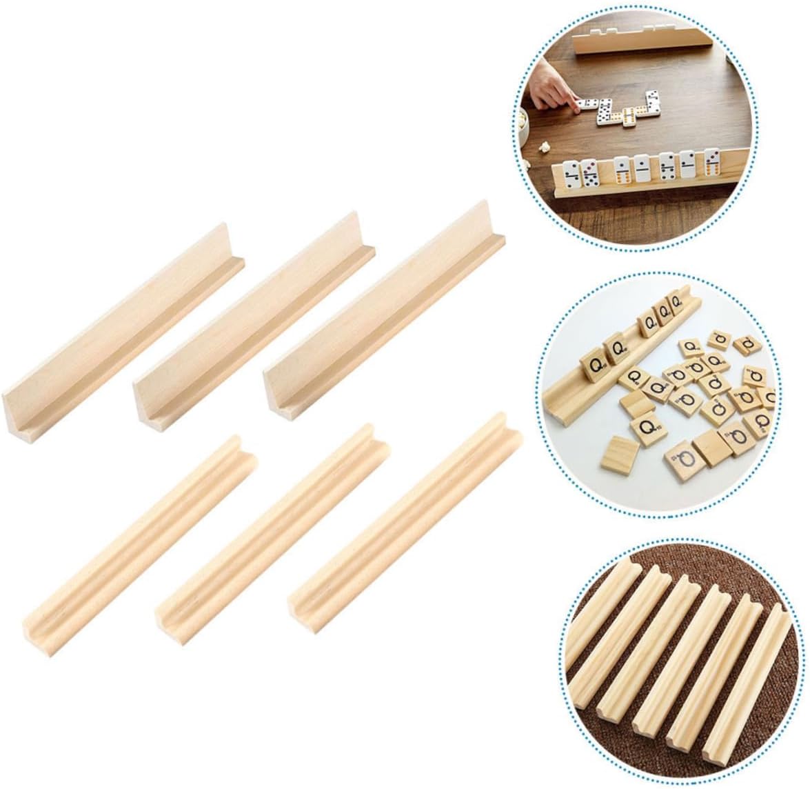 ibasenice 6pcs Domino Stand Chinese Mahjong Tiles Mexican Train Trays Portable Rack Mahjong Tile Pusher Letter Tile Holder Portable Mahjong Rack Mahjong Organizer Gaming Card Organizer Wood