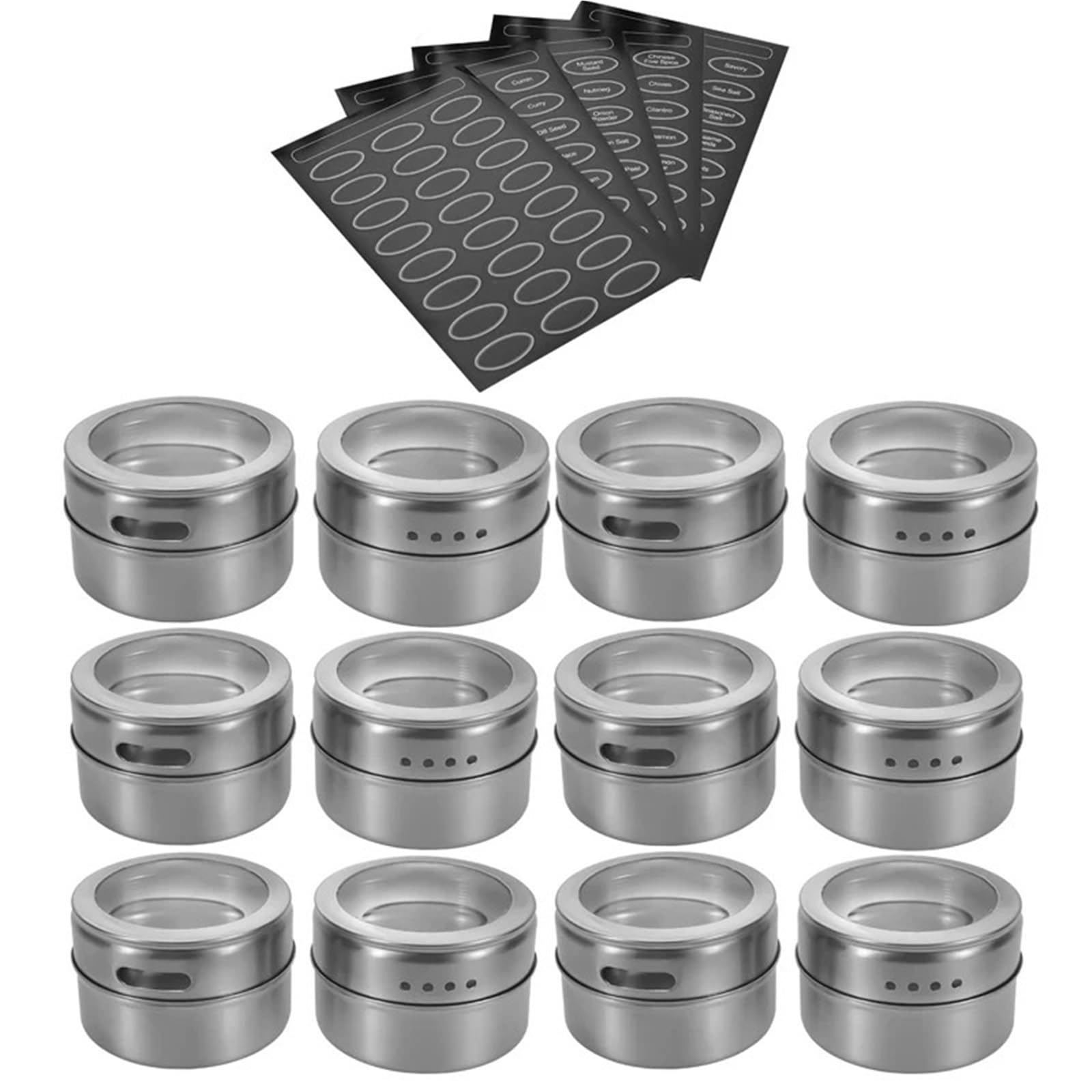 Gewürzbehälter aus Edelstahl Magnetisches Gewürzdosen-Set mit Etiketten, Aufklebern, Edelstahlboden, Gewürzbehälter, Organizer, Pfeffer, Gewürzsprays, Dose(12pc with labels)