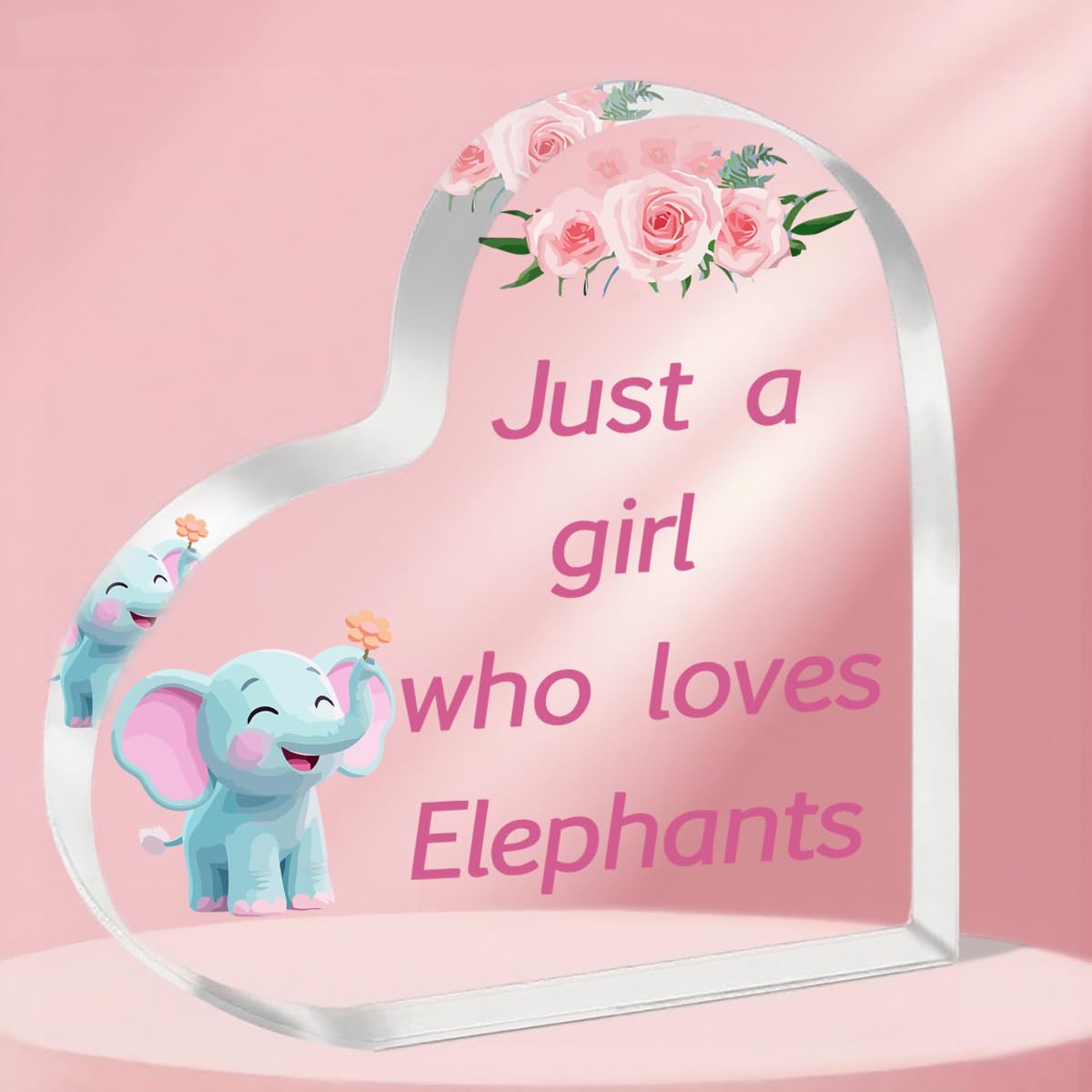 ToVii Elephant Heart-Shaped Acrylic Plaque for Women Girls - "Just a Girl Who Loves Elephants" Desktop Decor - Unique Wildlife Animal Lover Keepsake Gift
