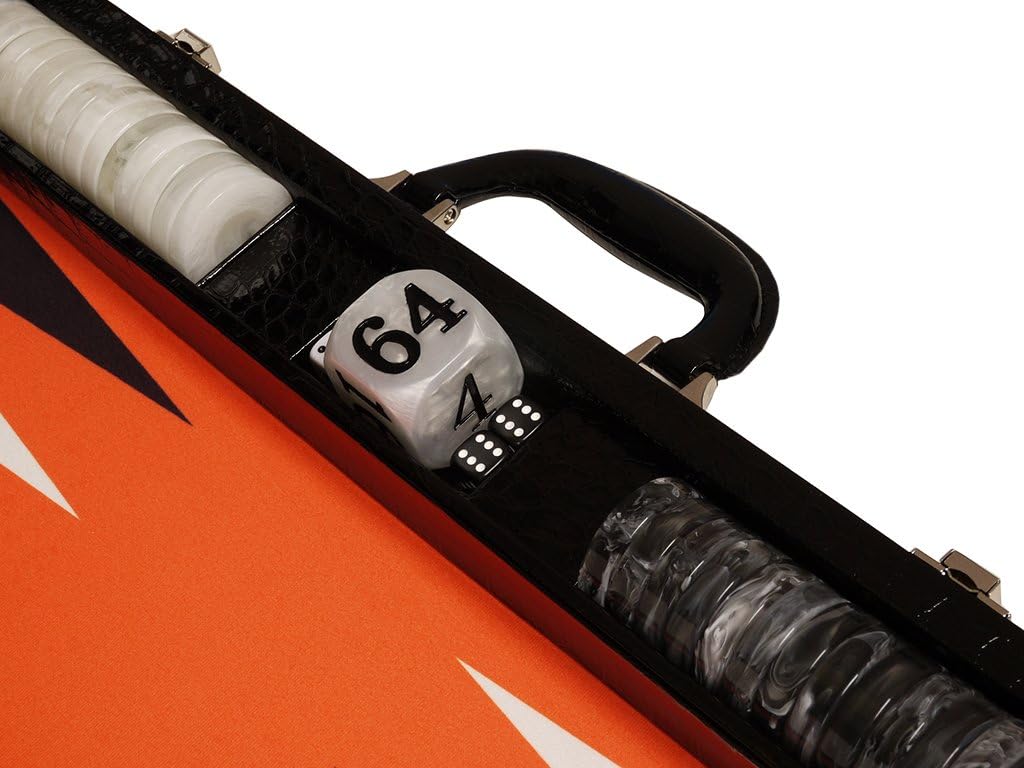 21" Tournament Backgammon Set - Black Croco Board with Orange Field - Gen III