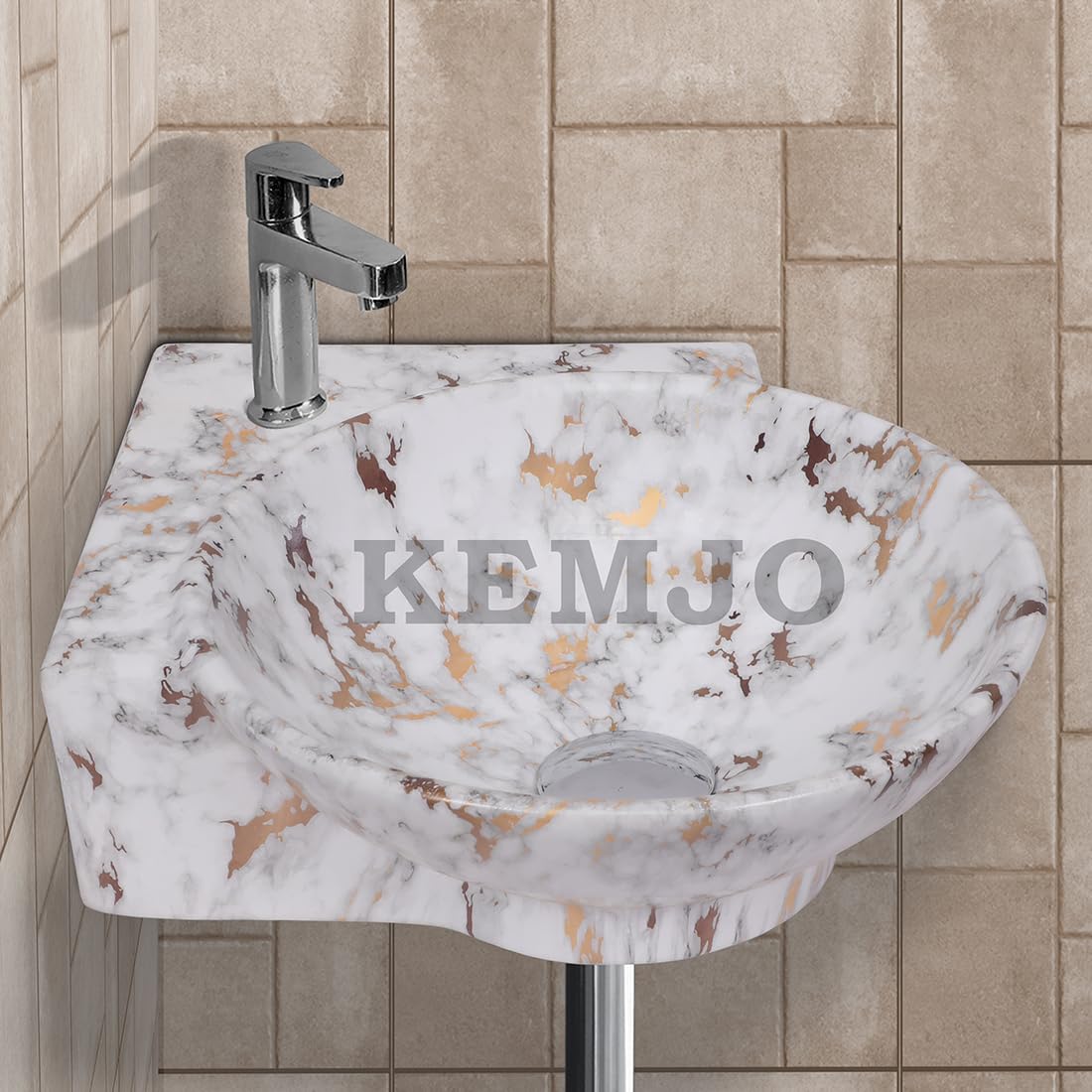 Kemjo Wall Mounted Wash Basin for Bathroom | Wall Hung Small Corner Wash Basin/Sink (16.3 x 13.8 x 4.3 Inch, PERRY_01 (Glossy)) (B0BRJ9PYTM) Amazon Price History, Amazon Price Tracker