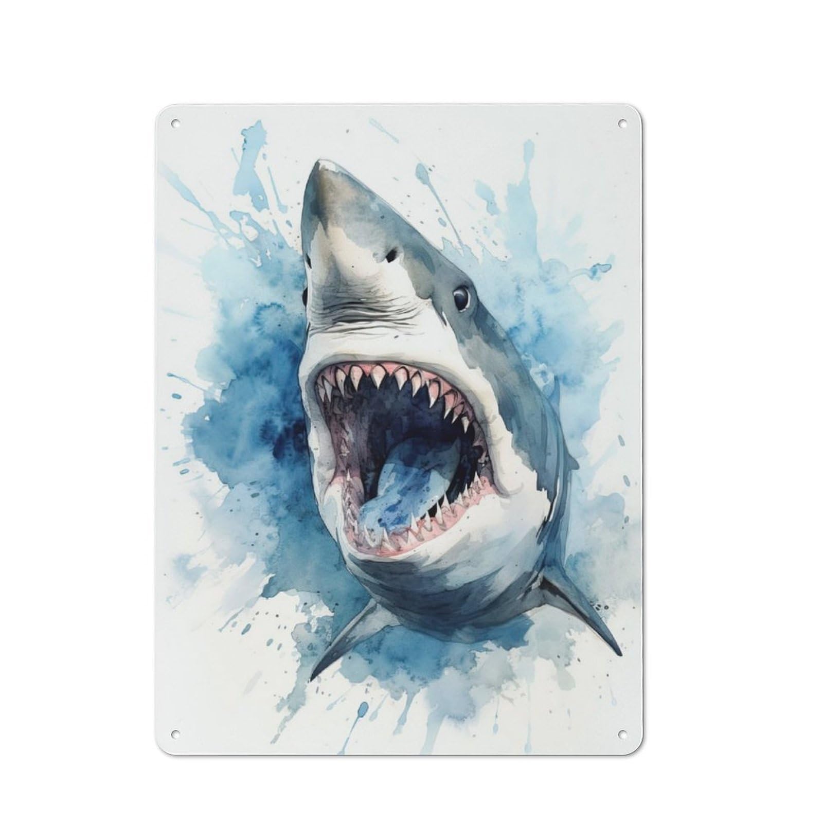 Shark Watercolor Character Metal Wall Decor 40x30cm, Vintage Metal Sign for Home, Shop, Pub Or Studio Wall