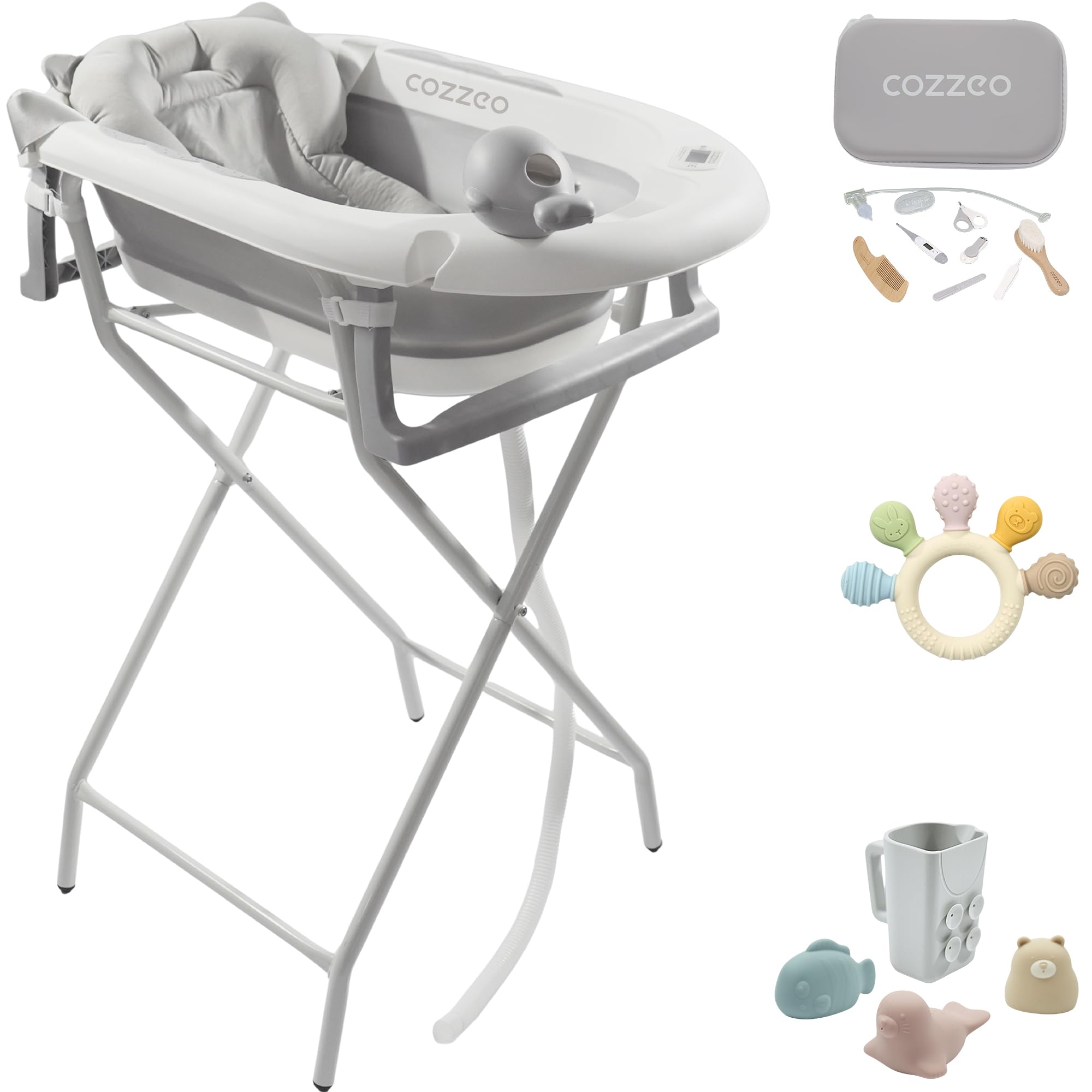 Baignoire Pliable Bébé sur Pied 9 en 1 - Kit de Bain Complet avec Support Stable
