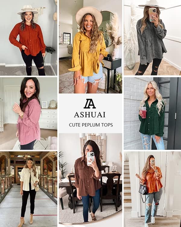 Womens Corduroy Peplum Shacket Jacket Long Sleeve Button Down Babydoll Shirts Oversized Casual Blouses Tops - Image 4