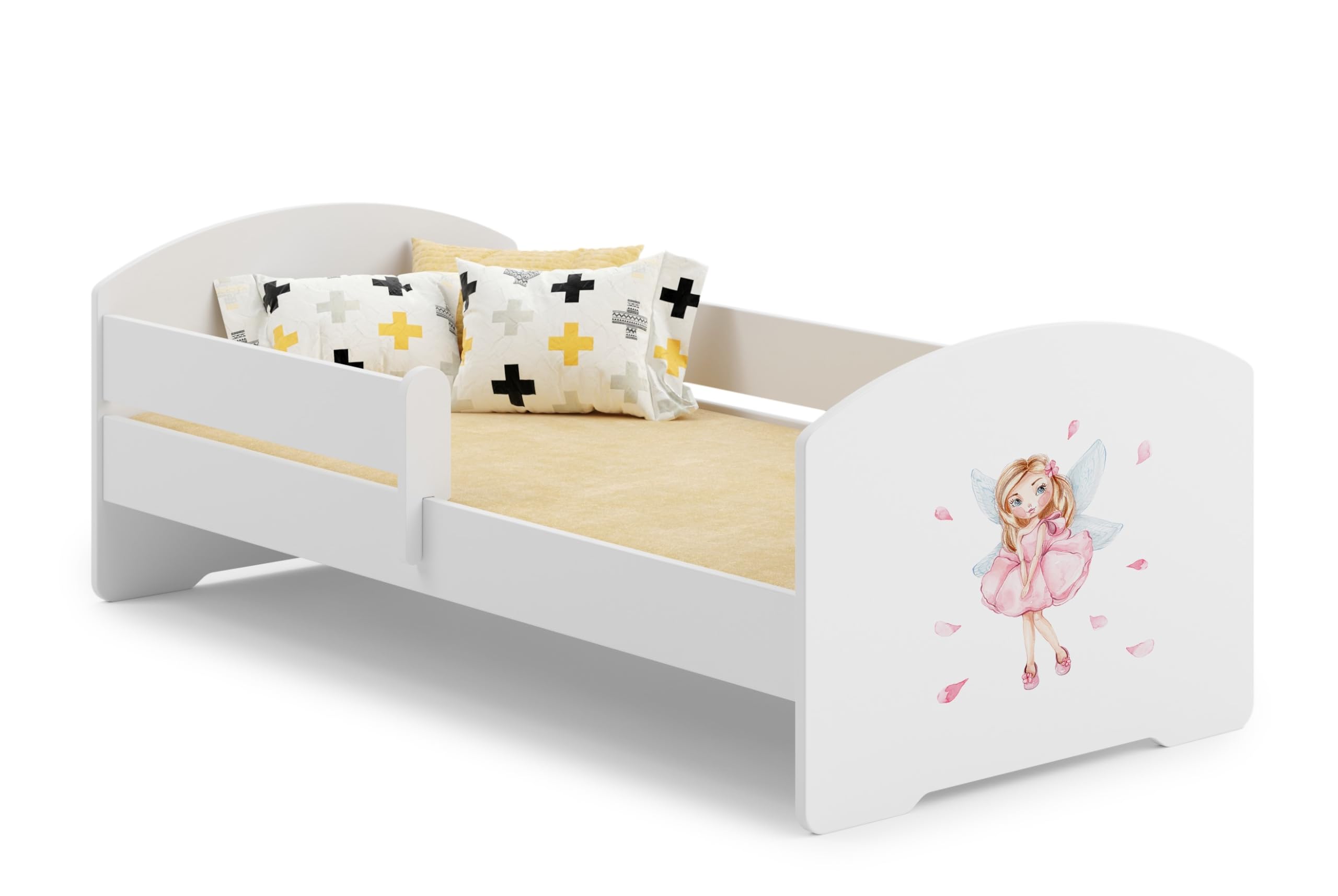 KOBI Cama infantil LUK Blanco | 160 x 80 cm | Cama infantil Camas infantiles | con colchón y marco | Habitación Bebe | Cama individual con barandilla