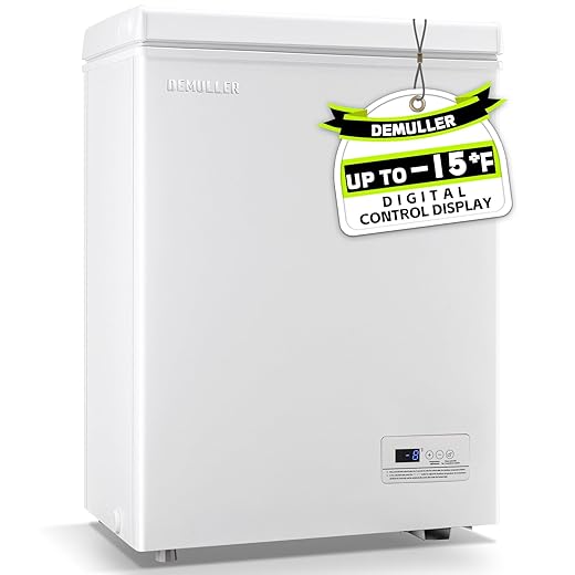 Small Mini Freezer Chest Freezer with 2 Hanging Baskets Electronic Control to 1℉ Top Door Open Freezer Energy Saving Quiet Operation Perfect for Dorm, Garage and RVS, White