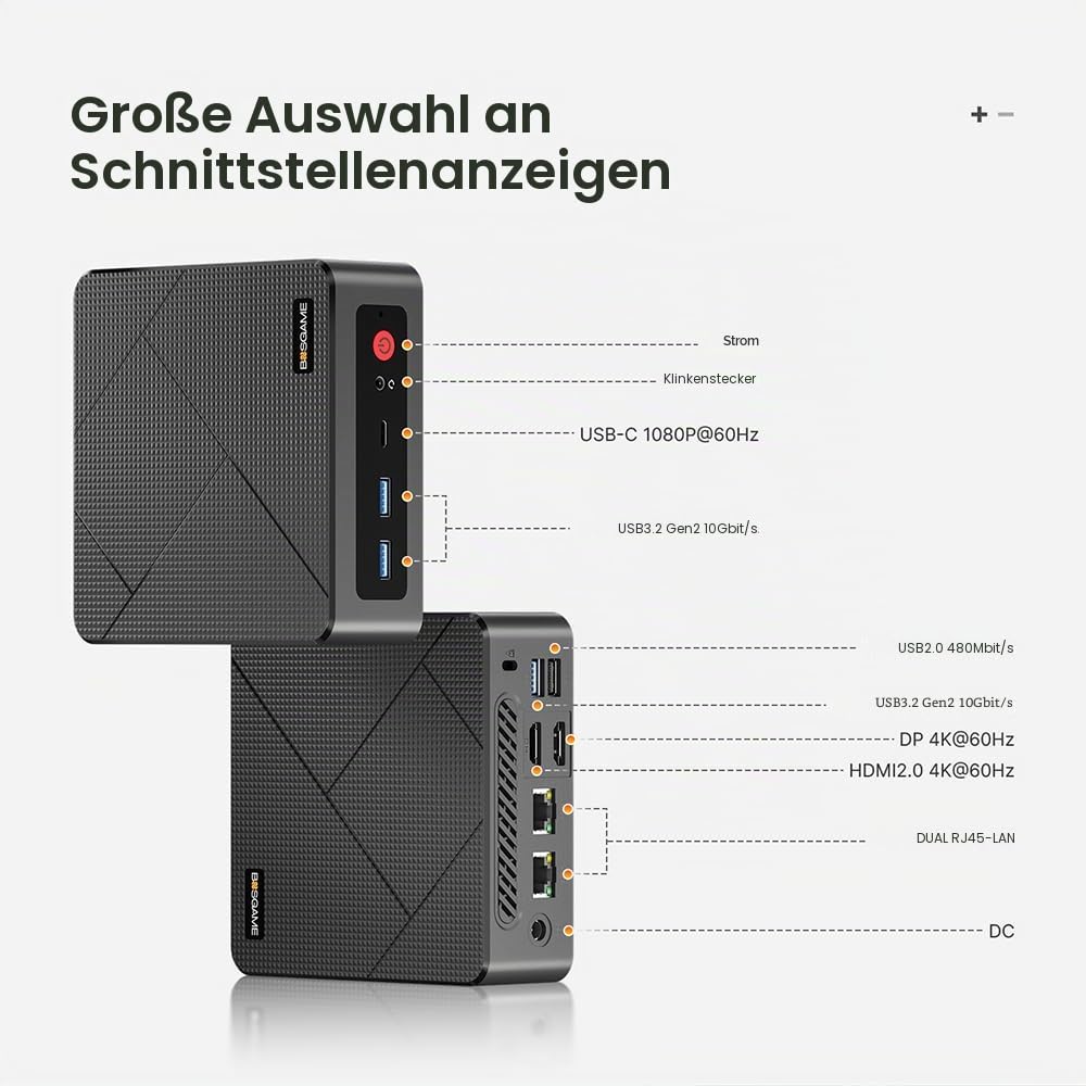 BOSGAME E4 Mini PC, AMD Ryzen 5 3550H (bis zu 3,7 GHz), 16 GB DDR4 RAM 512 GB NVMe SSD Mini Computer, 4K Triple Display HDMI, Typ-C, DP, Dual RJ45 LAN, Wi-Fi 5, BT 5.0