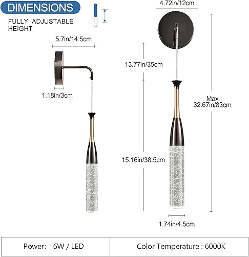 Miniatura 7 de Juego de dos apliques de pared LED de oro negro moderno 6000K linterna de pared interior burbuja de cristal apliques de iluminación de pared para