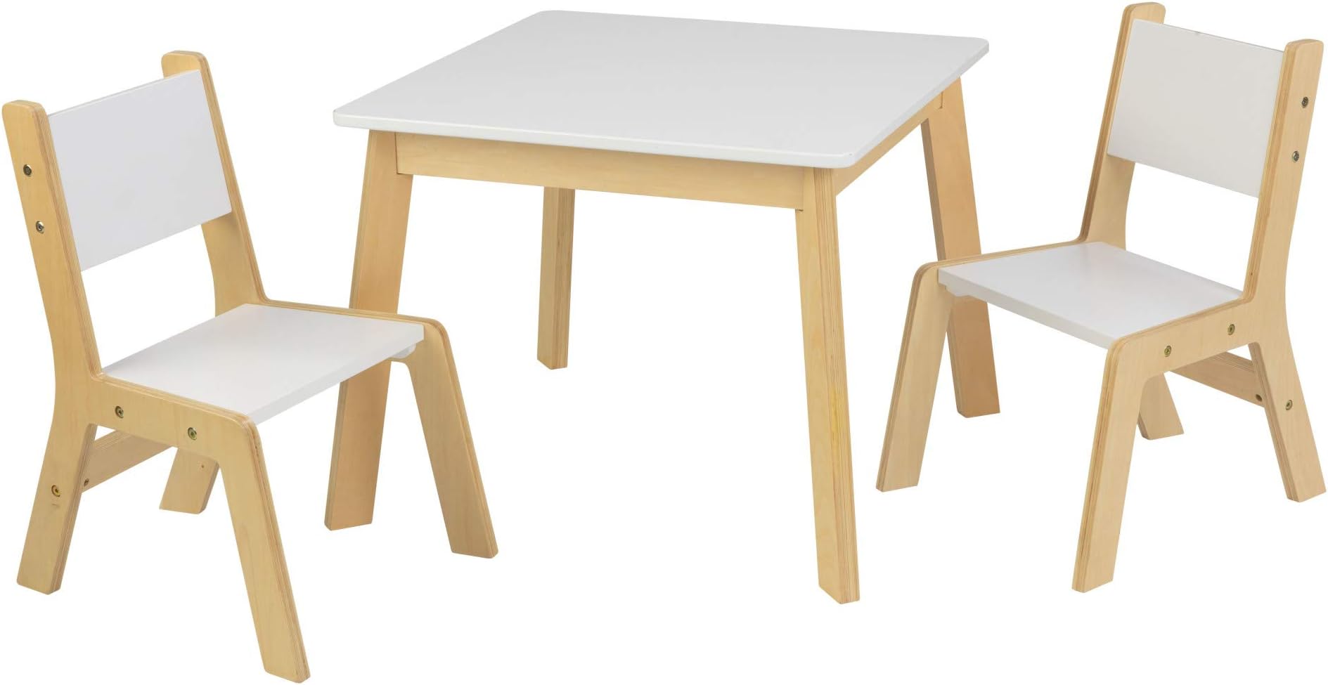Wooden Modern Table & 2 Chair Set, Children's Furniture, White & Natural, Gift for Ages 3-8