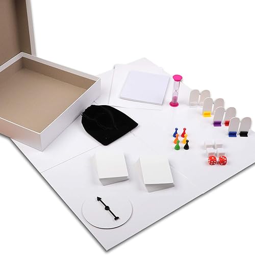 Madanar Juego de 143 piezas para crear tu propio juego de mesa en blanco, perfecto para proyectos escolares: piezas de jugador, spinner, naipes,