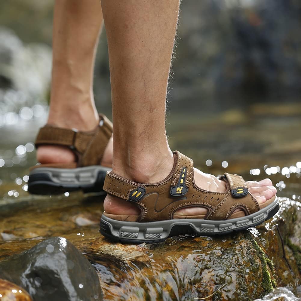 CAMEL CROWN Men's Leather Sandals for Hiking Walking Beach Treads Water Athletic Outdoor with Premium Air Cushion | Waterproof - Image 3