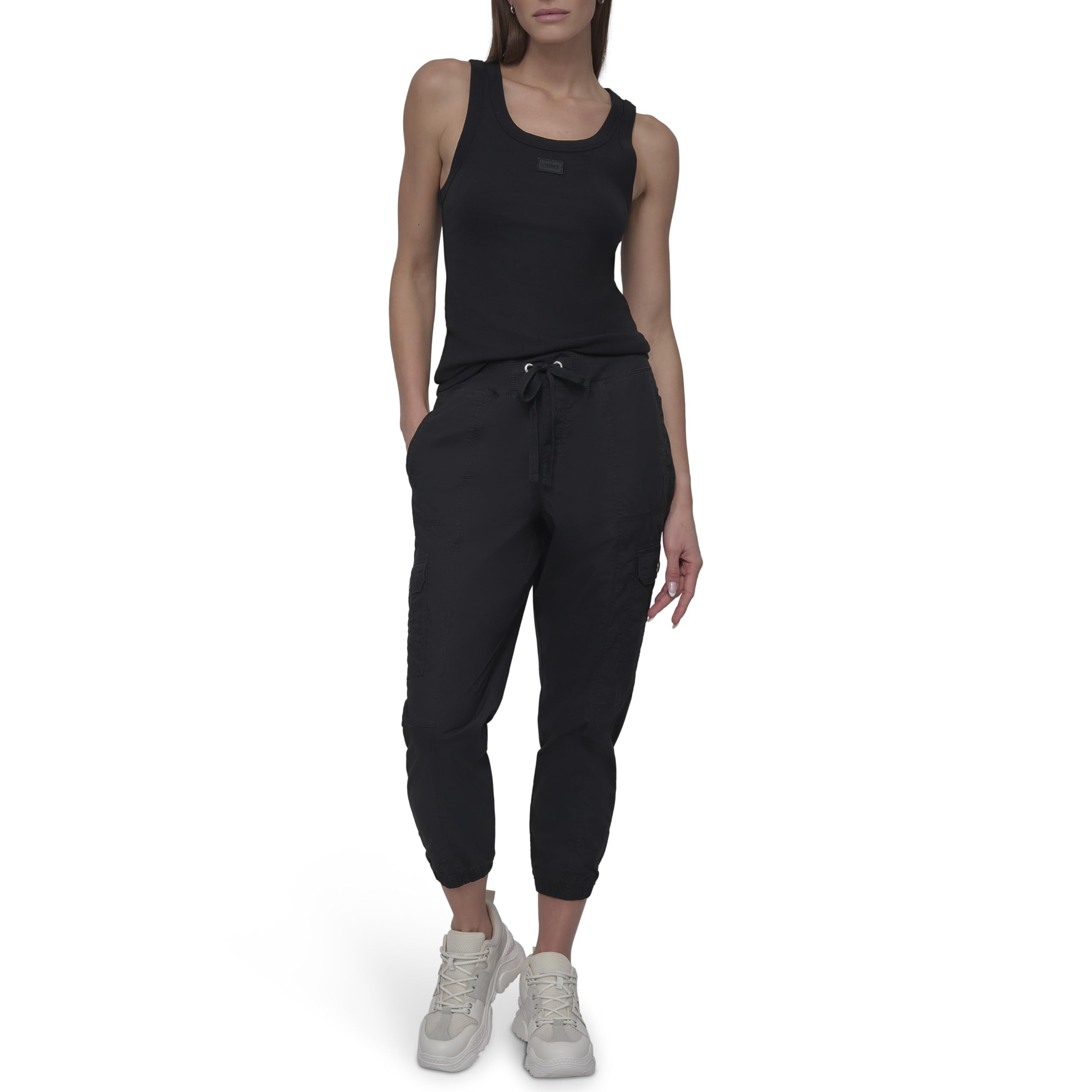 DKNY Pantalon de Jogging Cargo en sergé avec Cordon de Serrage à Taille côtelée pour Femme