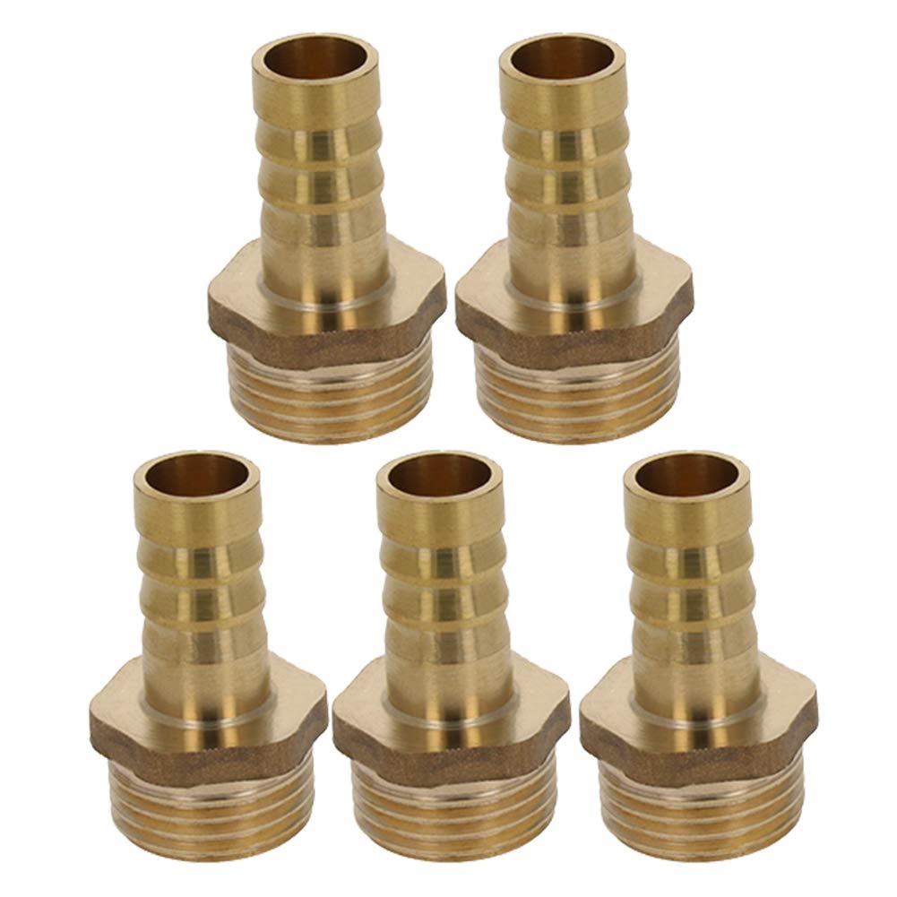 MroMax Brass Barb Hose Fitting Connector Adapter 12mm Barbed x 1/2 PT Male Pipe Brass Tone 5pcs