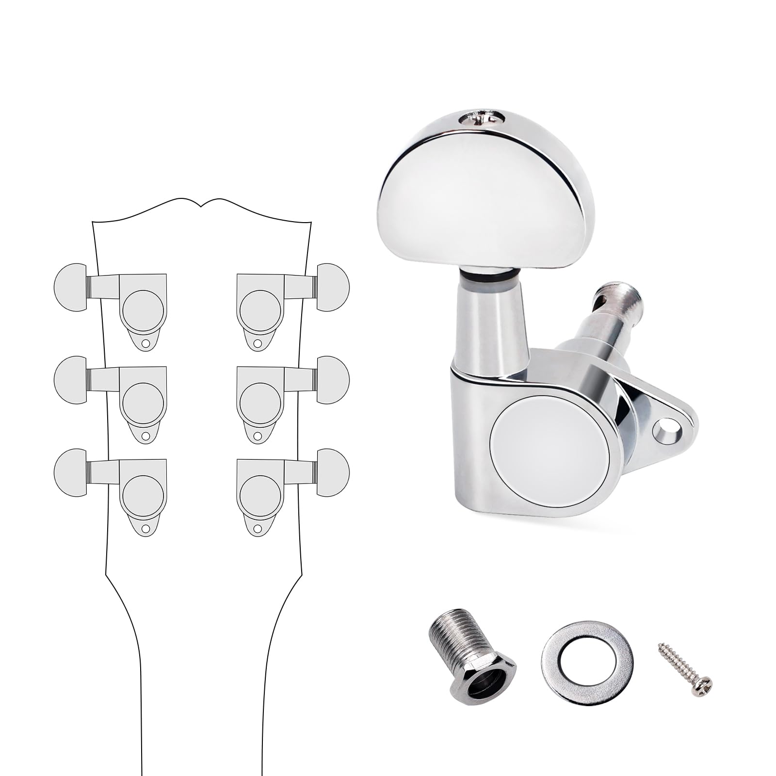 Banworks 3L3R Guitar Tuning Pegs Keys 15:1 Guitar String Tuning Keys Machines with 90 Degree Fixing Tag for '60s Les Paul LP Electric Acoustic Guitar Pack of 6 JT/JXQ-05 Chrome Half Round Button - Image 3