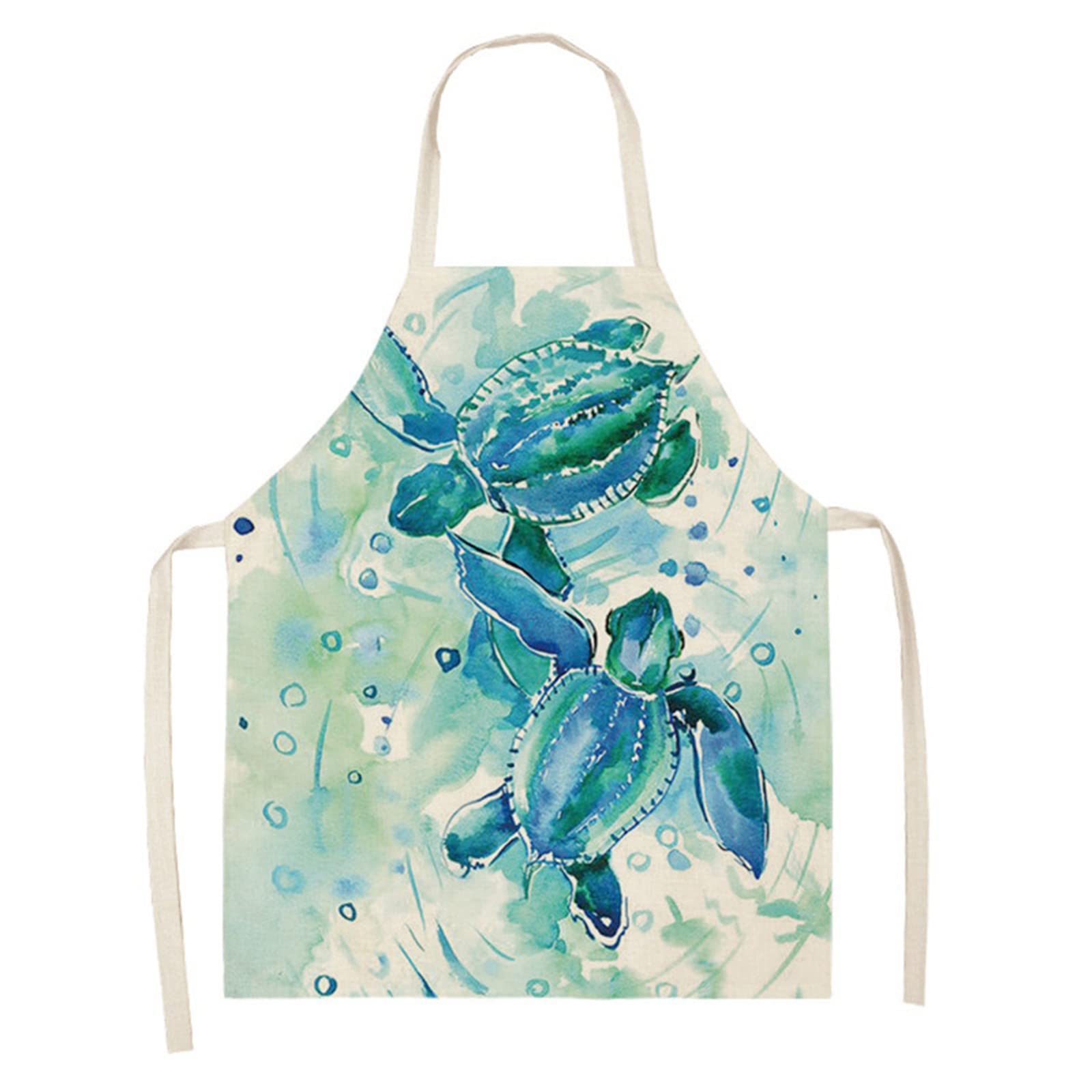 keepmore 3D Colorful Turtle Printing Apron Cotton Linen Chef Aprons Kitchen Cooking Pinafore Home Antifouling Bib for Adult Kids Wife Mom Aunt Grandma Baking BBQ Crafting