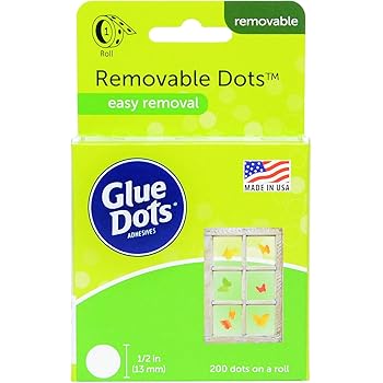 Glue Dots Removable Adhesive Dot Roll, Contains 200 (.5 Inch) Diameter Dots