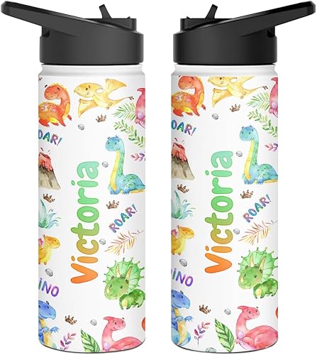Miniatura 8 de winorax Botella de agua personalizada de dinosaurio de acero inoxidable con aislamiento de dinosaurio, botellas deportivas para niños pequeños,