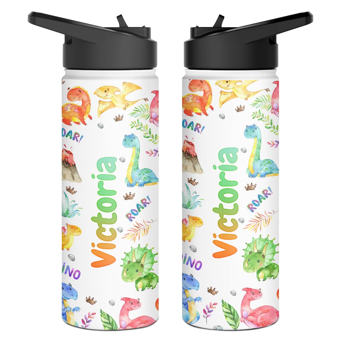 winorax Personalized Dinosaur Water Bottle Dino Stainless Steel Insulated Sports Bottles Drinking Cups For Kids Toddler Boys Girls Back To School Cup