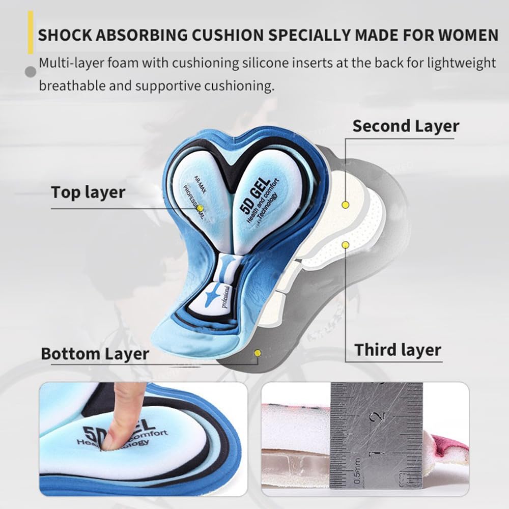 Pantaloncini Da Ciclismo Imbottiti Gel 5D Donna, Asciugatura Rapida Intimo Traspirante Con Imbottitura Per Seduta Antiurto Leggero Intimo Da Ciclismo Elastico Uomo Per Ciclismo