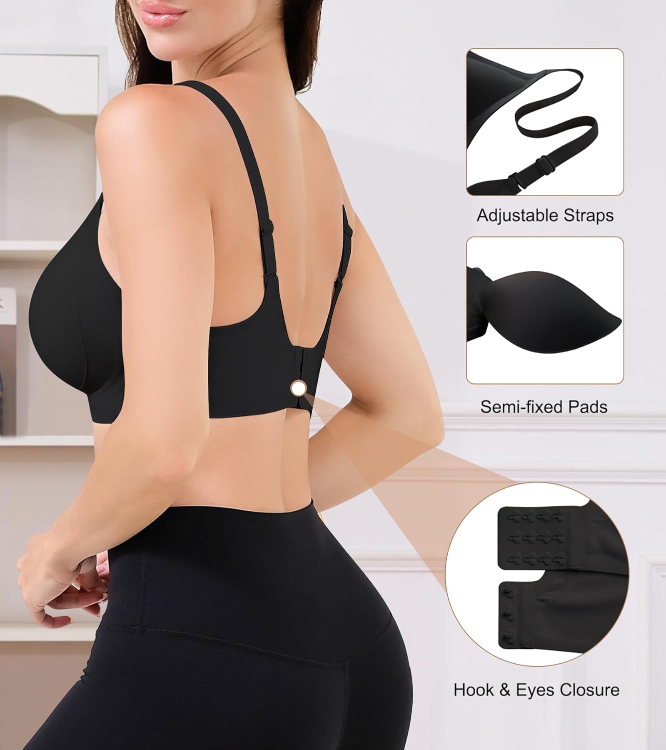 Push Up Bras for Women, Wireless V Neck Full Coverage Bra, Seamless Supportive Sport Tshirt Everyday Bralette - Image 4