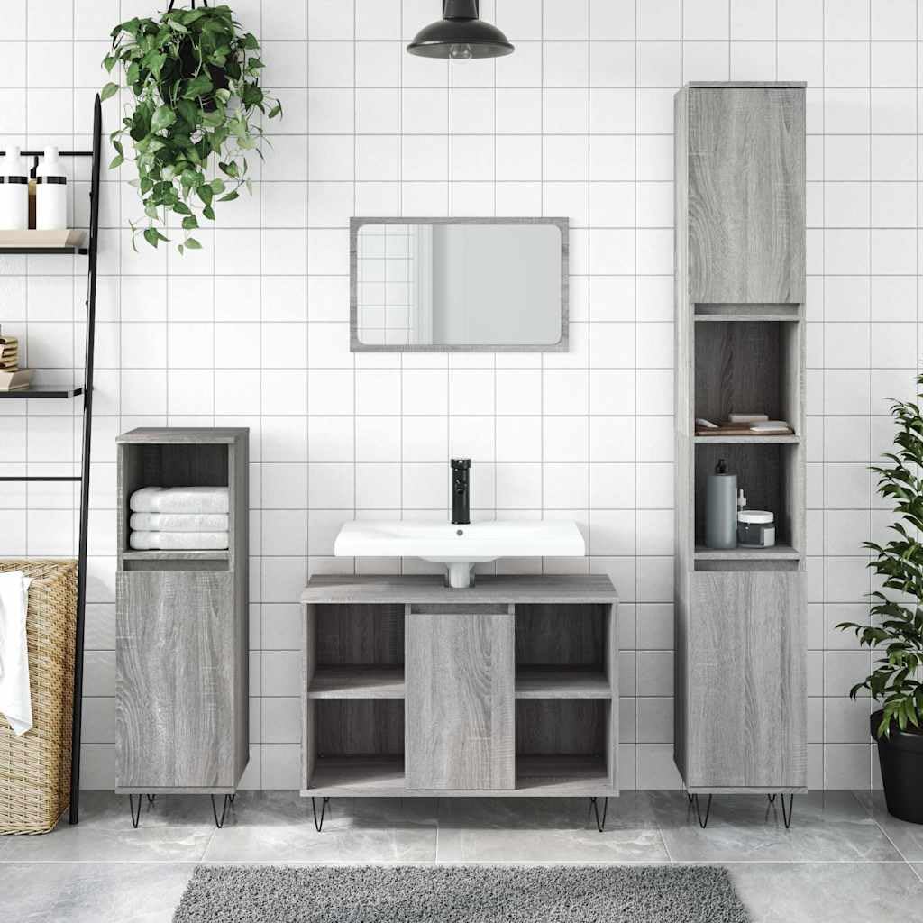 Armadietto da bagno grigio Sonoma, 80 x 33 x 60 cm, mobile da