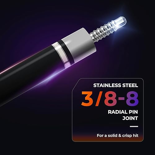 Miniatura 5 de Taco de piscina de fibra de carbono con funda, 2 piezas de 58 pulgadas de baja desviación profesional para billar, eje de fibra de carbono Pro Taper