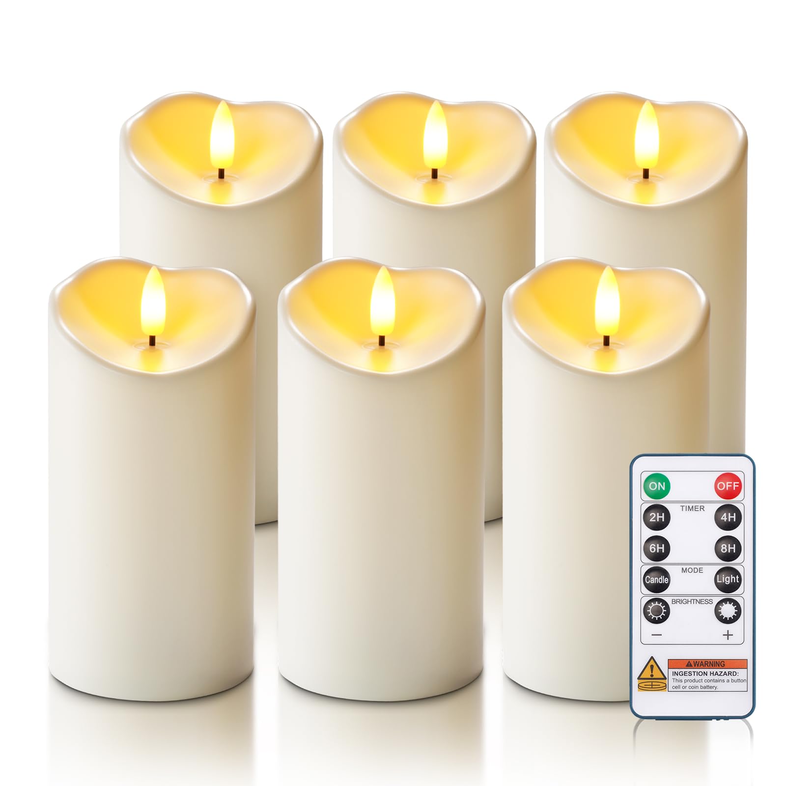 Homemory Waterproof Candles Outdoor, 6 Pack 3"x6" Flameless LED Pillar Candles with Remote &amp; Timer, Battery Operated Flickering Candles for Patio, Garden, Lantern, Outdoor Decor