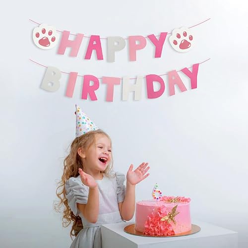 Miniatura 5 de JANSONG Cartel rosa con estampado de pata de gato para fiesta de gato, niña, cumpleaños de niños, fiesta