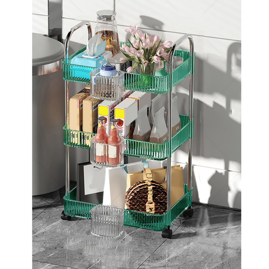 昭和レトロトロポップ ☆キッチンワゴン収納棚 収納ラック 　クリアブルー 昭和レトロトロポップ キッチンワゴン収納棚 収納ラック クリア