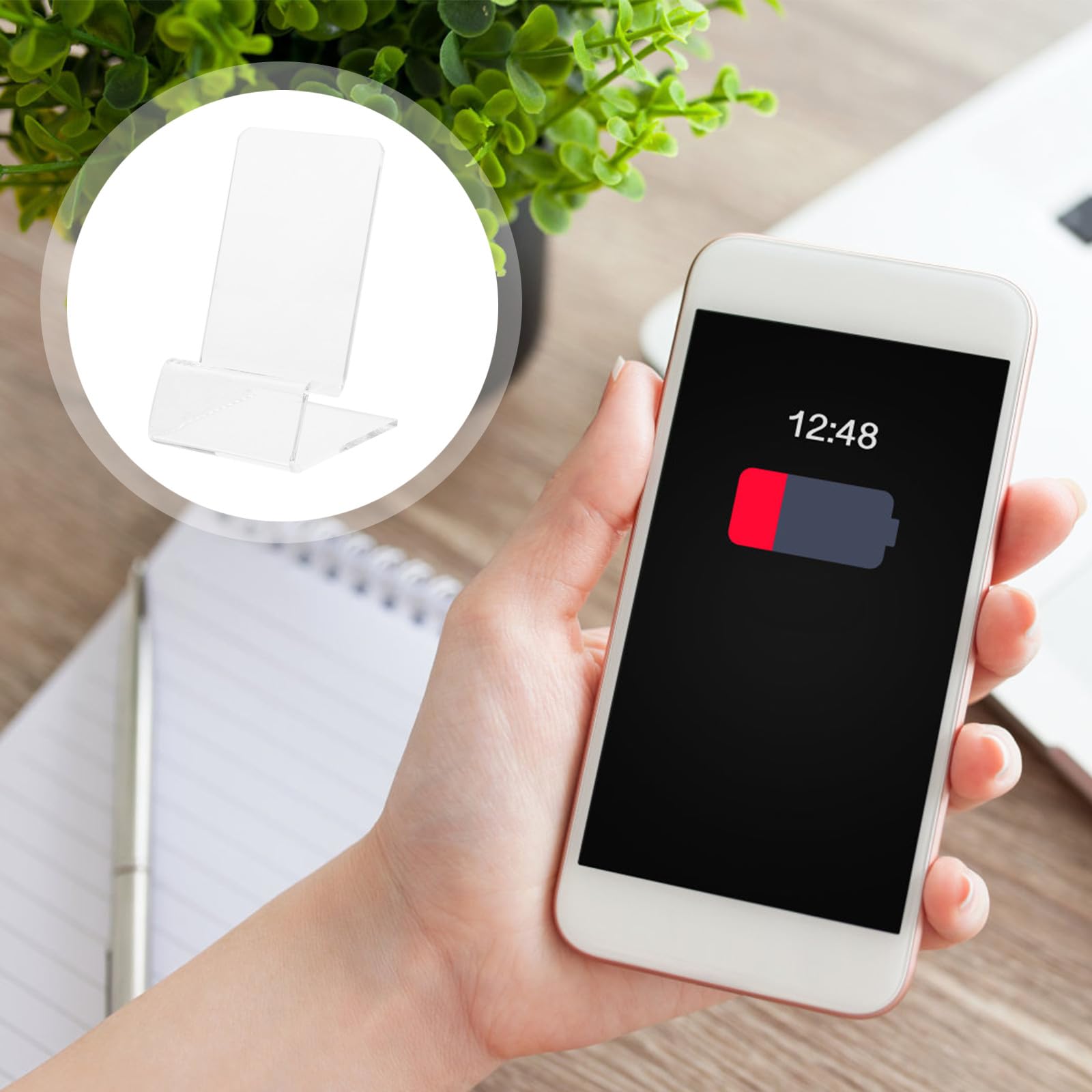 SOLUSTRE Supporto da Scrivania per Cellulare in Acrilico Trasparente, Base Espositore per Telefono 10 Pezzi, Accessori da Scrivania Pratici per Uso Quotidiano e Ricarica Efficiente