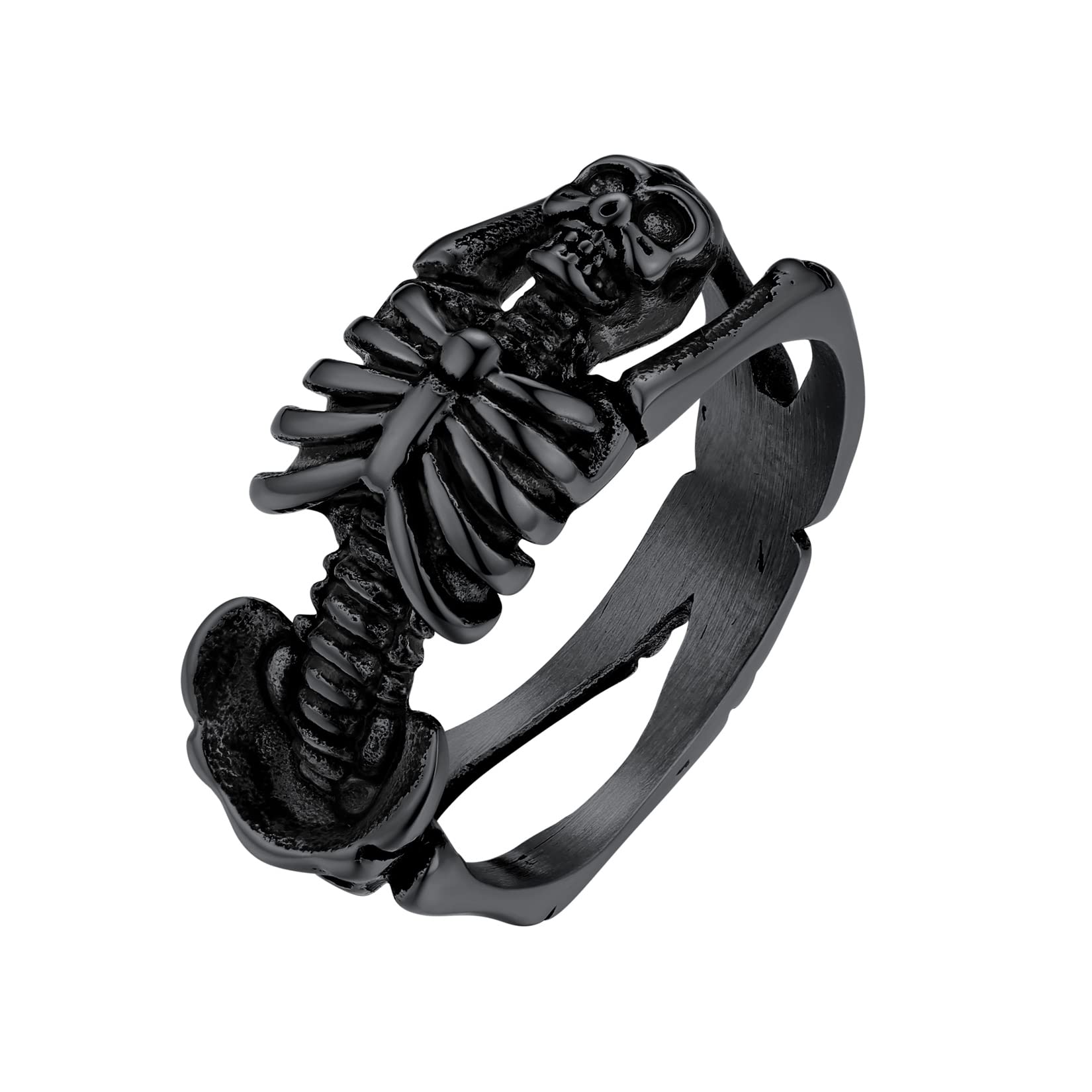 U7 Skull Ring, Skeleton Ring, Biker Ring for Cocktail Party, Gothic Fashion Rings with Skull, Size 7-14,Stainless/Black/Gold Color