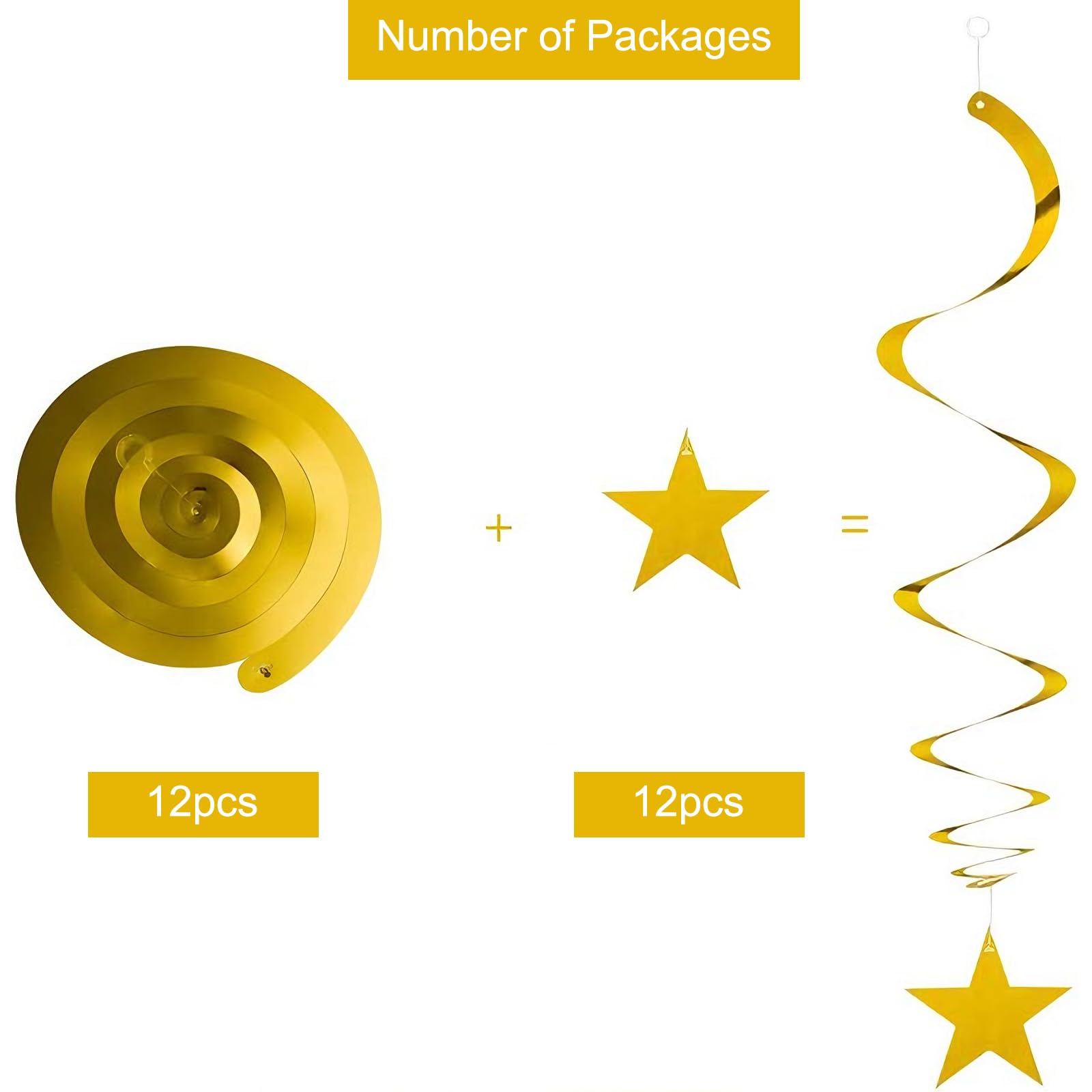 24 Pezzi Ghirlanda a Spirale a Forma di Stella, Spirale da Appendere al Soffitto, Stelle Filanti da Appendere, Decorazioni a Spirale per Compleanno, Matrimonio, Carnevale, Natale, Feste (Oro)