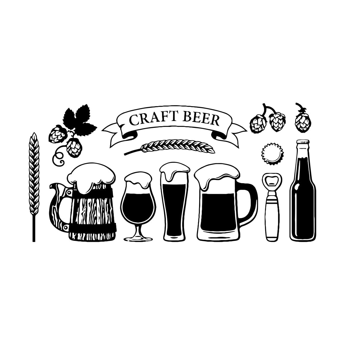 Lettering Decals Craft Beer Kitchen Pub Bar Restaurant 42x85.7cm Waterproof Large Black — image 1