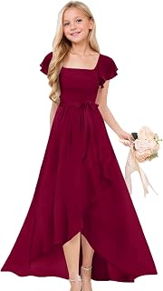Flutter Sleeves Junior Bridesmaid Dress Chiffon Flower Girl Dresses for Wedding Party Pageant Gown