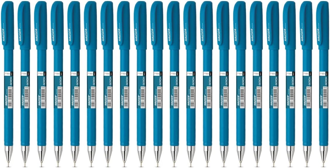 Hauser Aerox Ball Pen Wallet Pack | 0.6 mm Tip Size | Sturdy Refillable Ball Pen | Low-Viscosity Ink For Smudge Free Writing | Light Weight Ball Pen | Blue Ink, Set Of 10 X 2 Pack