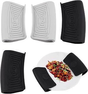2 Pairs Silicone Handle Holder, Sleeves Heat Insulated Pot Grip Scald-Proof Pan Grip Cover, Slip Proof Assist Pan Handles Cover for Griddles Casserole Metal Frying Pans Cookware(Black,Grey)